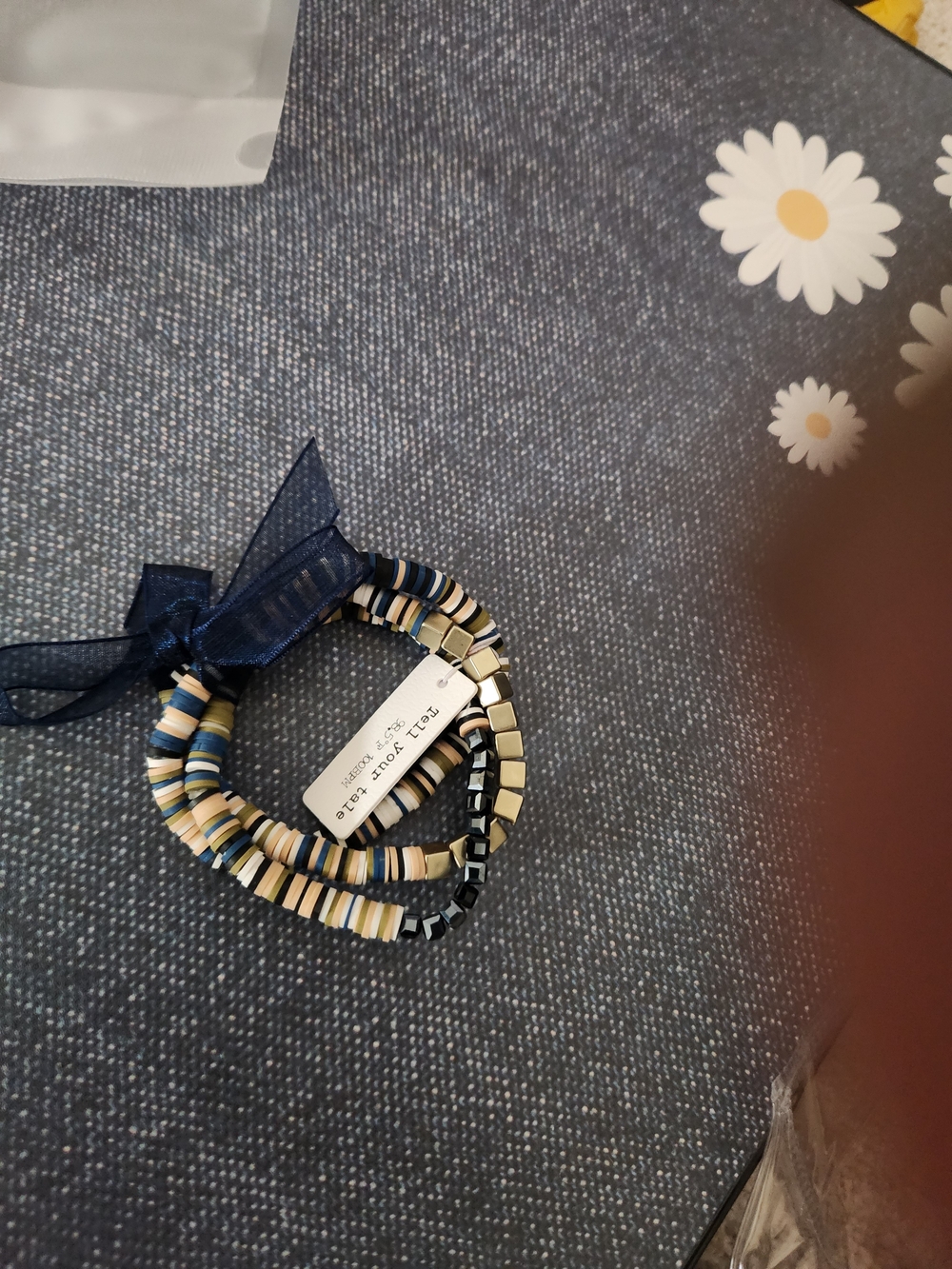 Tell Your Tale Stacked Bead Stretch Bracelet Set - Navy, Cream & Gold